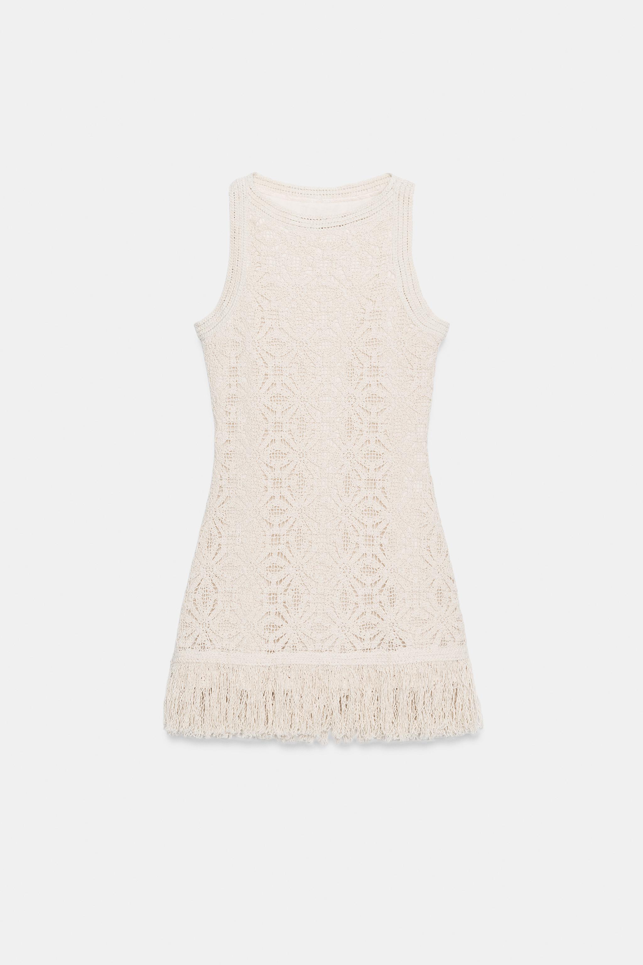 FRINGED CROCHET SHORT DRESS